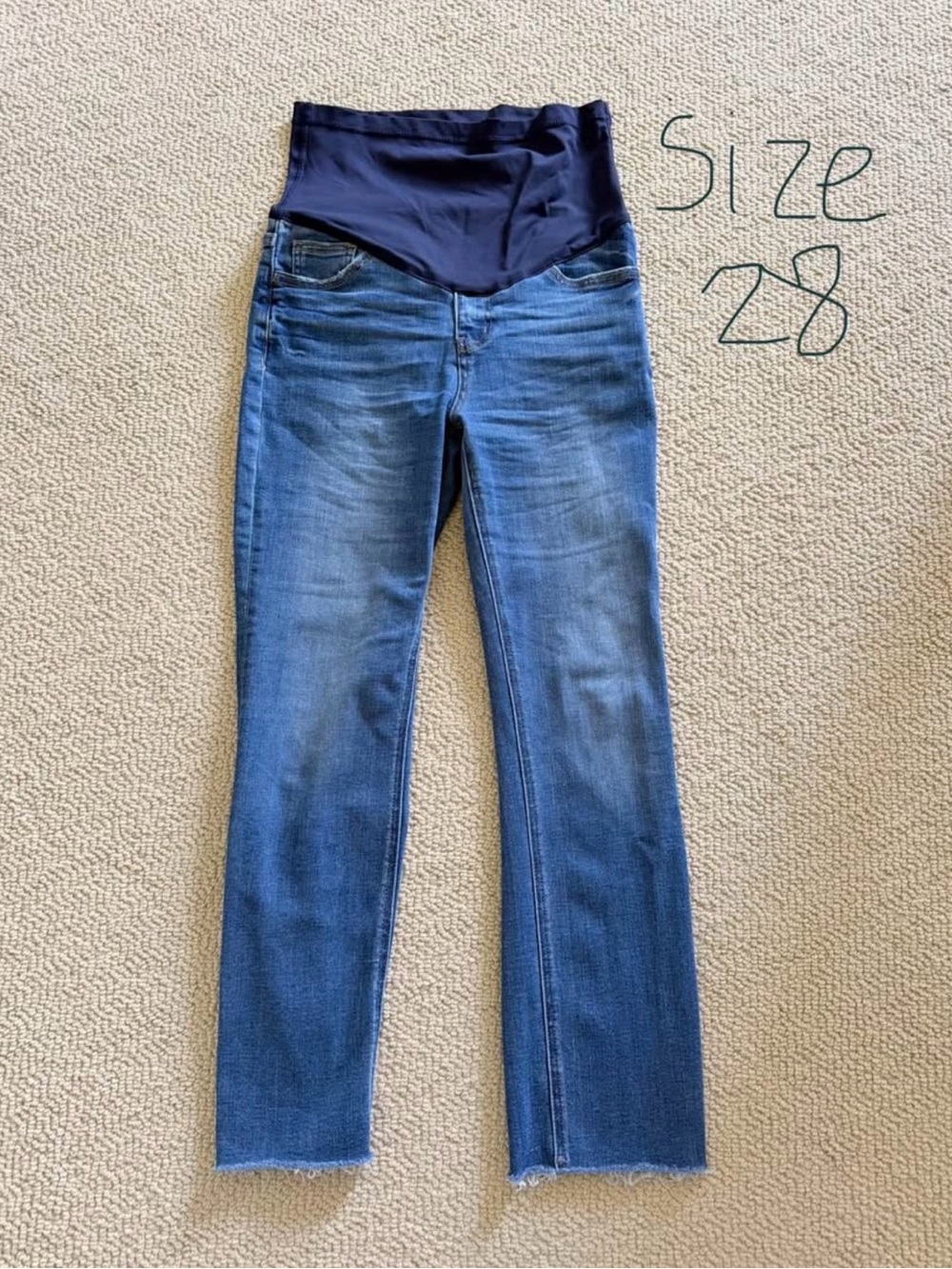 Pinkblush Blue Denim Maternity Ankle Jeans with Navy Waistband